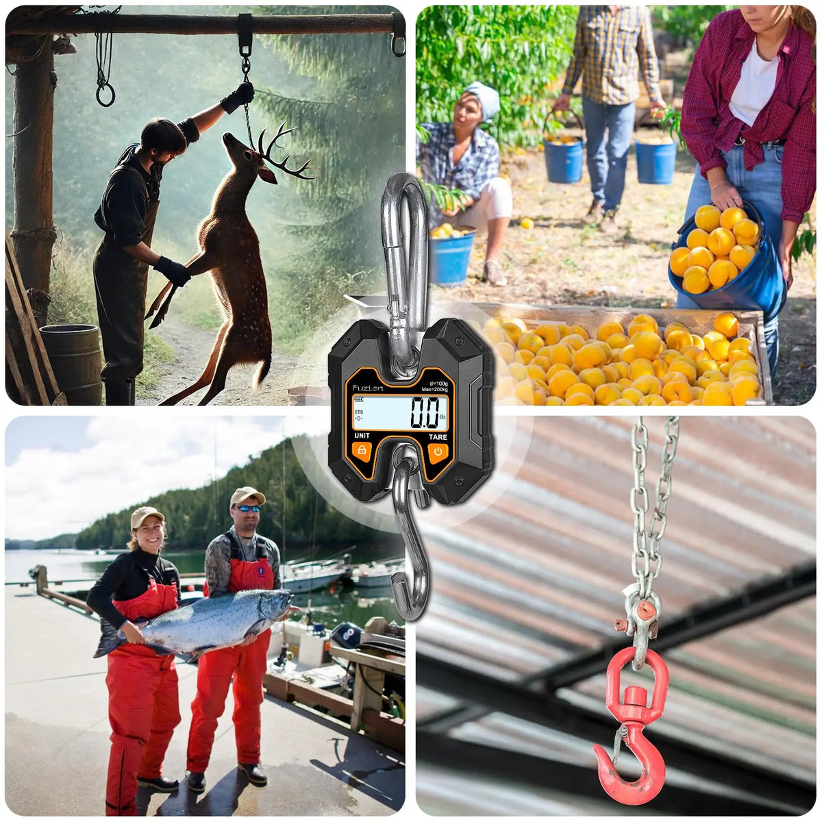Mini Crane Scale - Hanging Scale 440lb/200kg/1960N, Deer Scale Hanging with Large LCD Display, Hold & Tare Functions