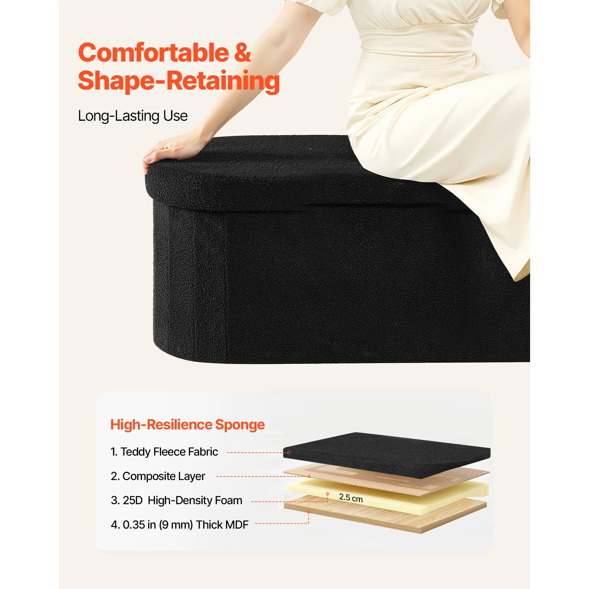 Foldable Storage Ottoman Bench with Hidden Compartments, 660lb Support
