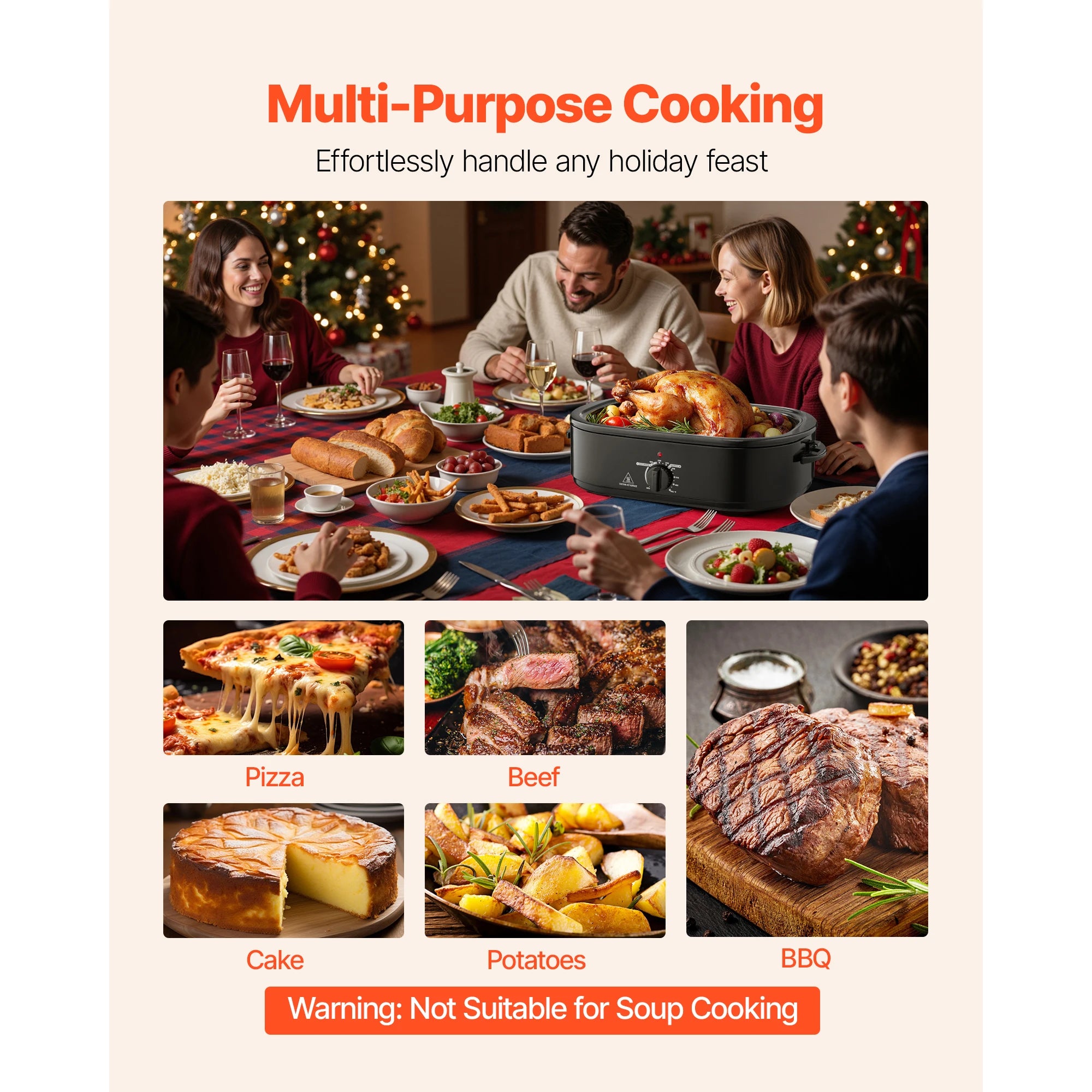 18QT Electric Roaster Oven with Self-Basting Lid & Warm Function