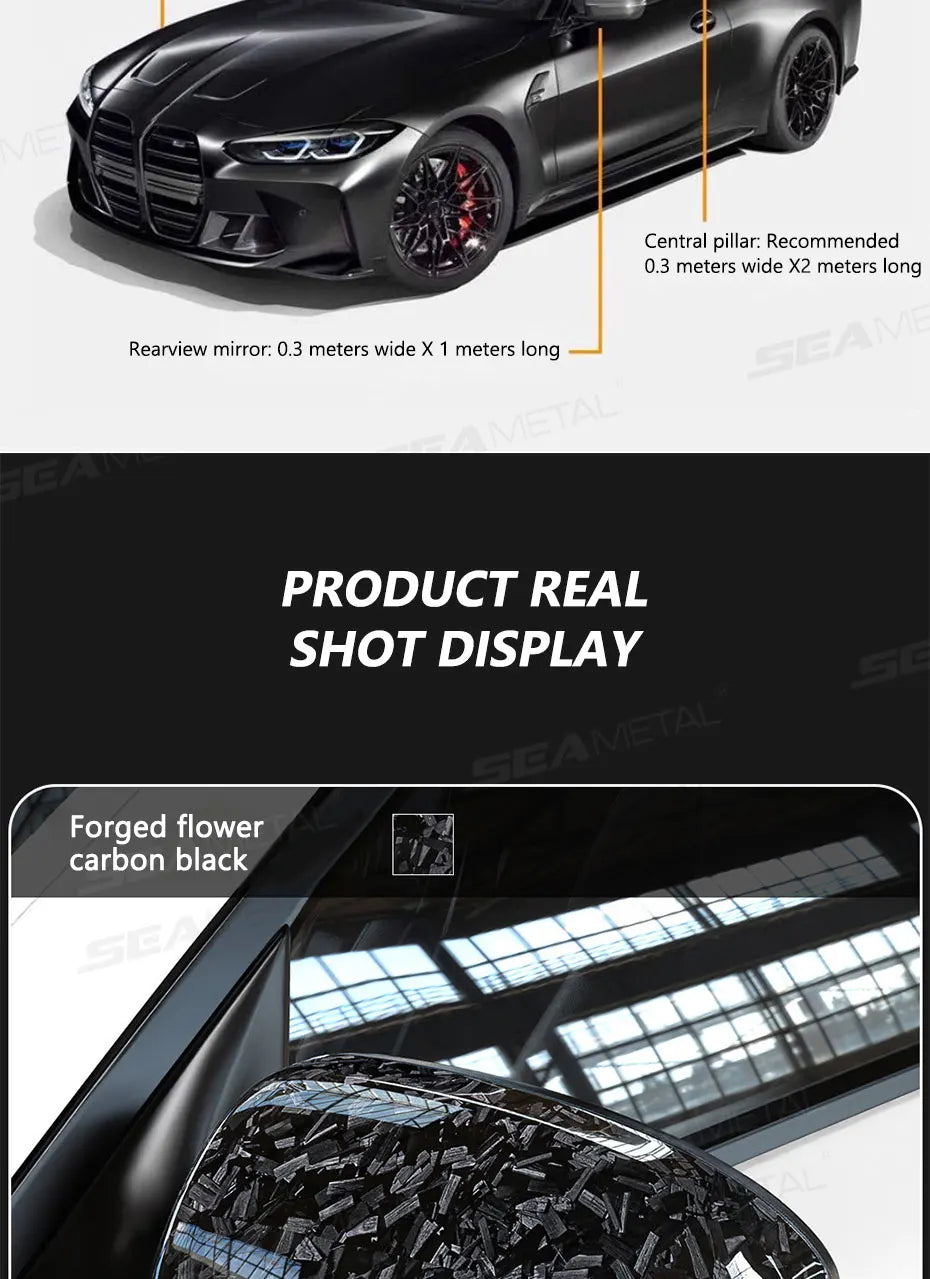 SEAMETAL Car Side Mirror Protective Film Anti-Scratch Car Decoration Sticker ‌Brilliant-Black‌ Non-Residue Vinyl Car Sticker