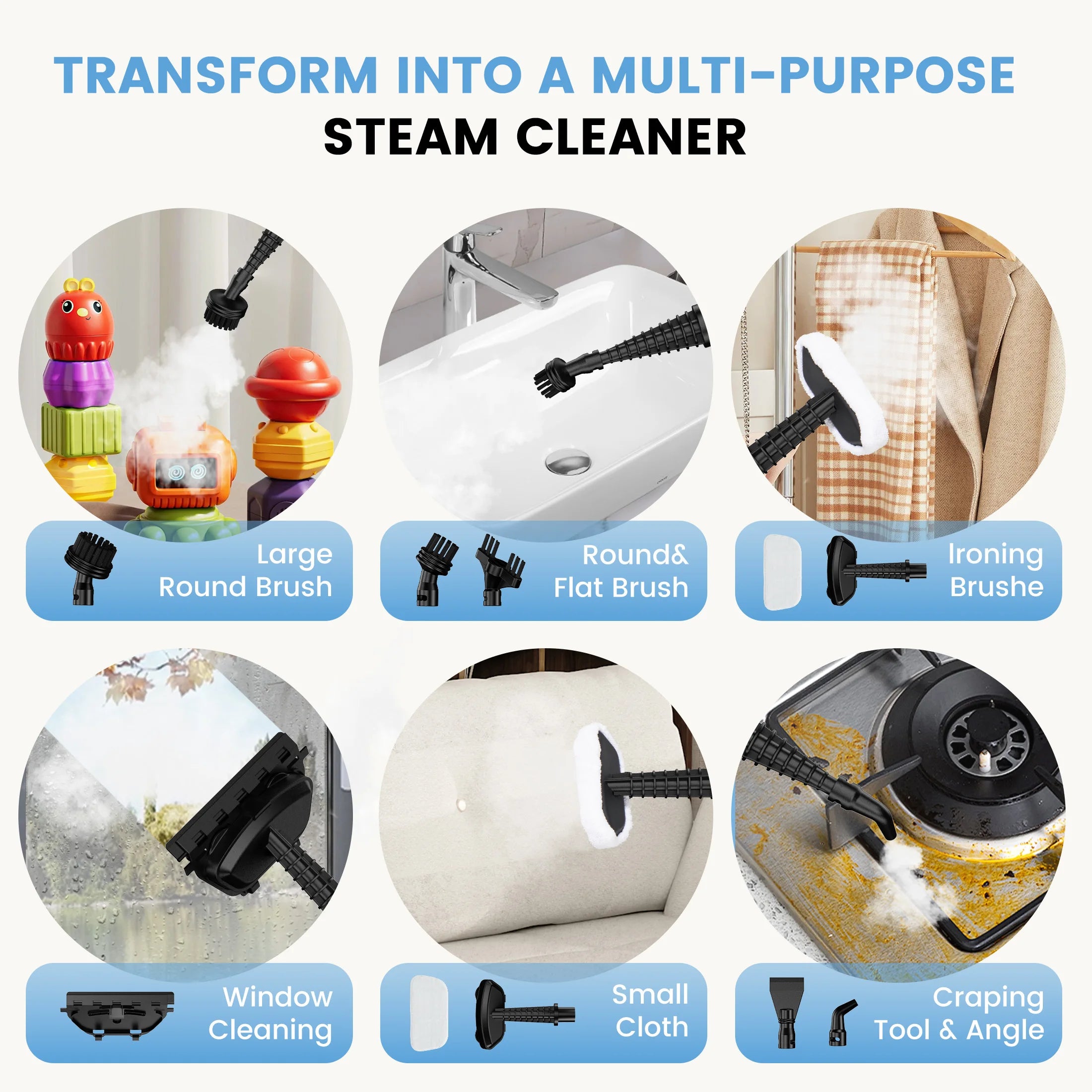 10-in-1 Steam Mop with Handheld Cleaner 1550W Multi-Surface Cleaning