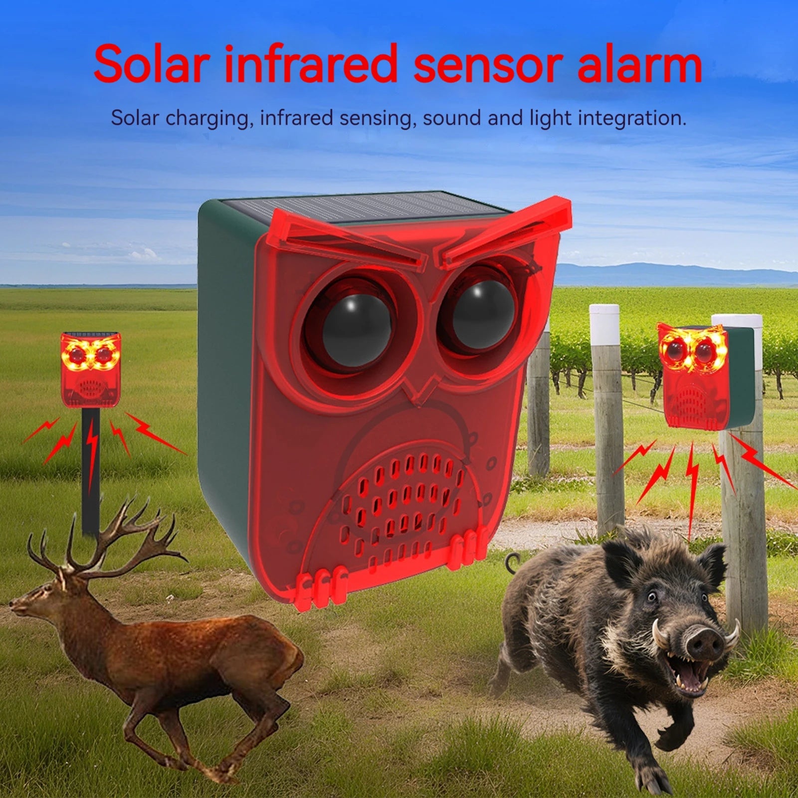 Solar Motion Sensor Alarm with Dog Barking & Gunshot Sounds