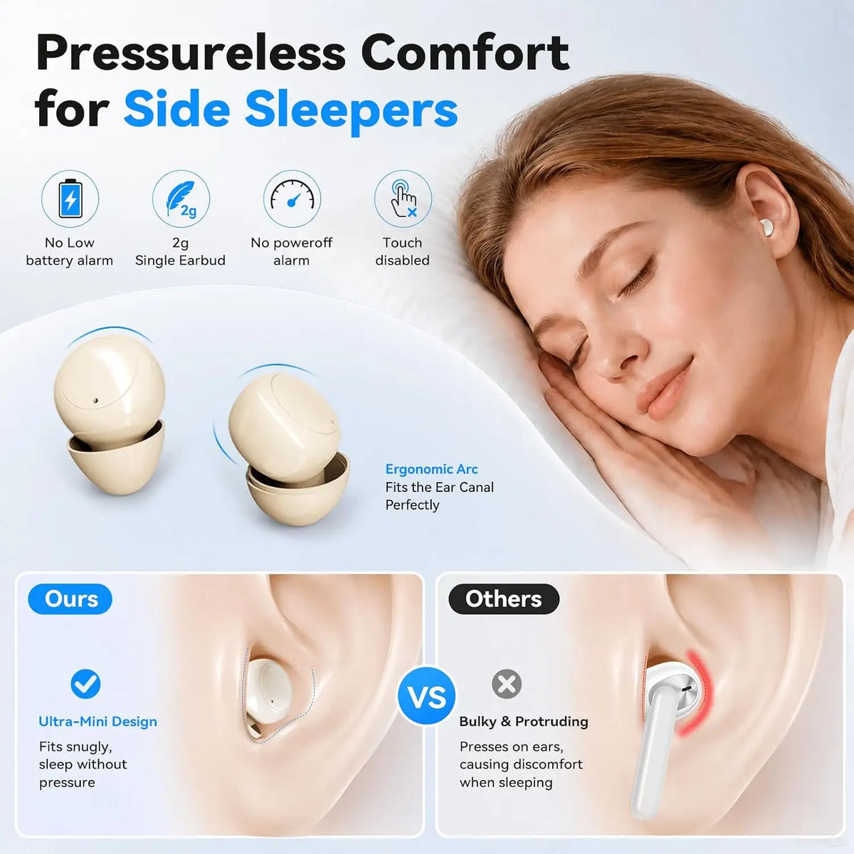 INSONIXN SK55 Mini osynliga trådlösa Bluetooth‑öronlurar för små öron sovning musik skolmaterial
