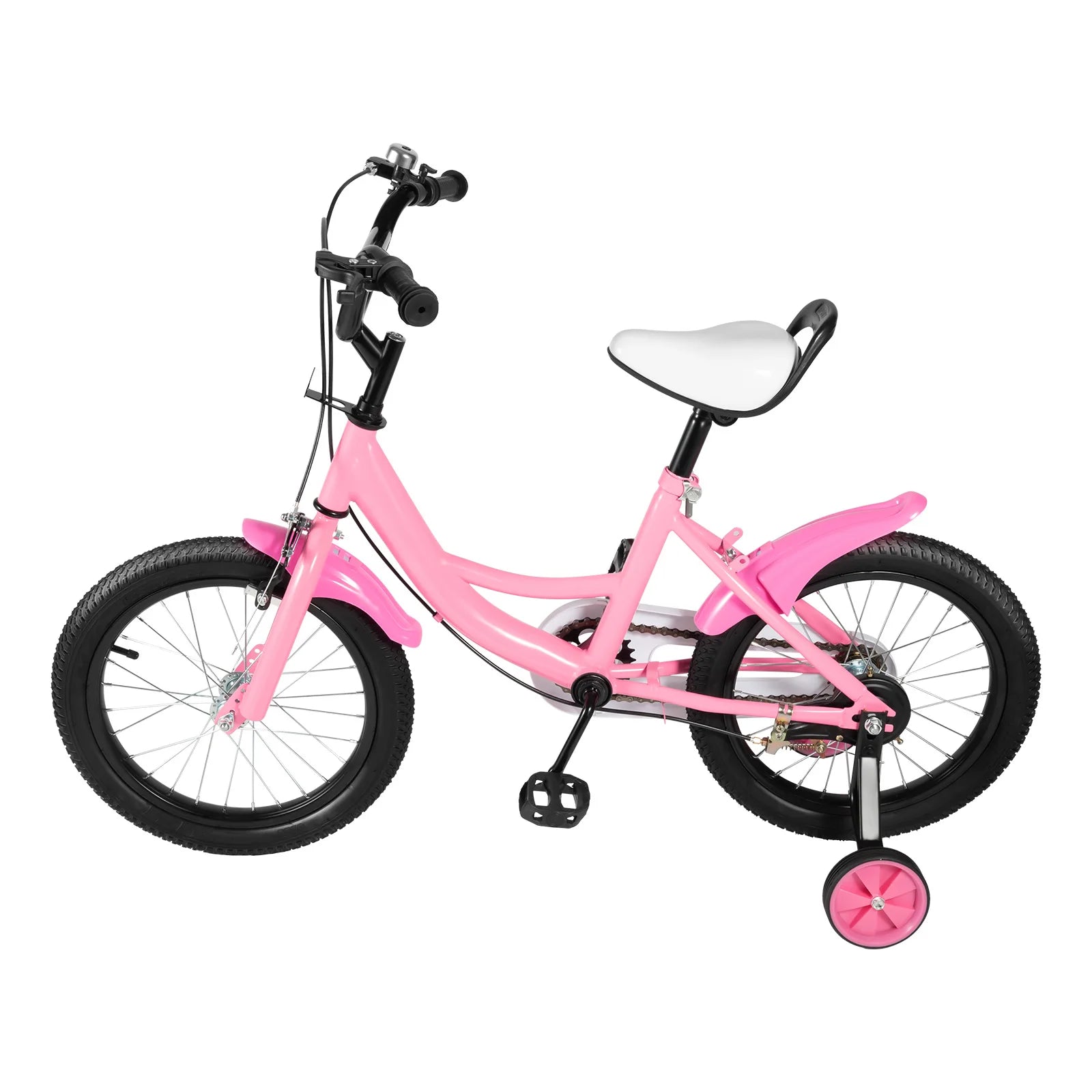16 Inch Kids Bike Adjustable Height Dual Brakes Children's Bicycle Load 50kg w/ Training Wheels for Ages 5-8 (Pink/Green/Yellow) 