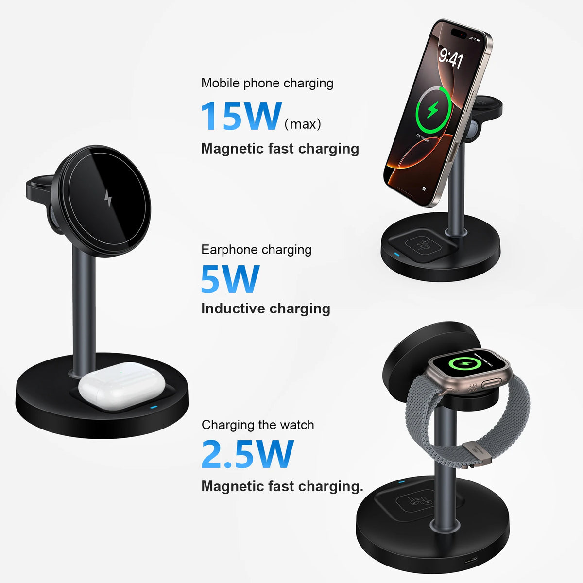 Three-in-One Magnetic Wireless Charging Stand