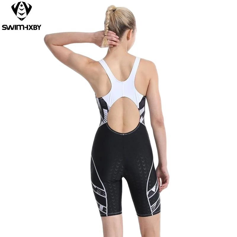 Women's Knee-Length Training Swimsuit, Black