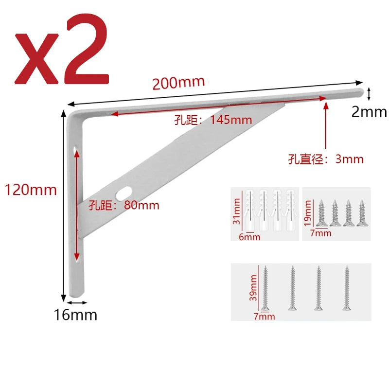 Triangular Shelf Brackets, Black or White, Pair
