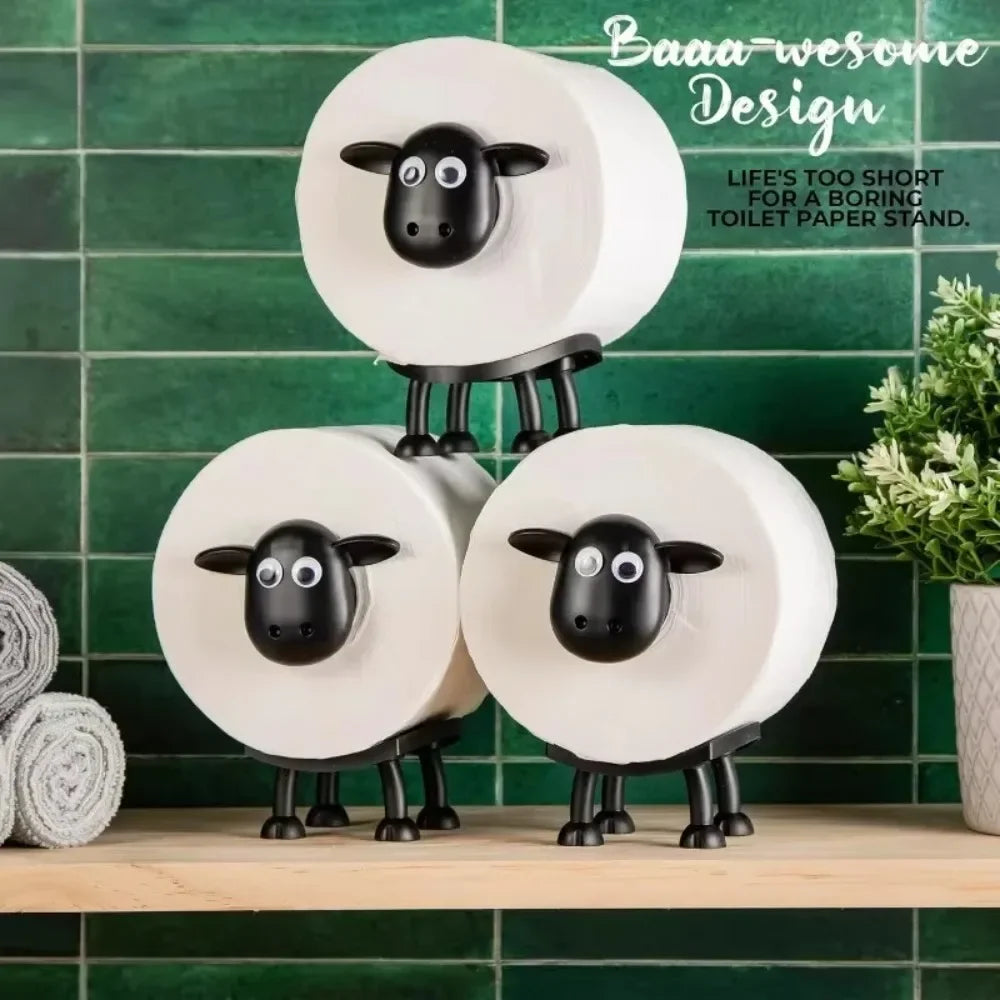 Cute Sheep Toilet Paper Holder Standalone Cartoon Animal Bathroom Decor Non-Slip Base Space-Saving Design Unique Funny Gift Idea 
