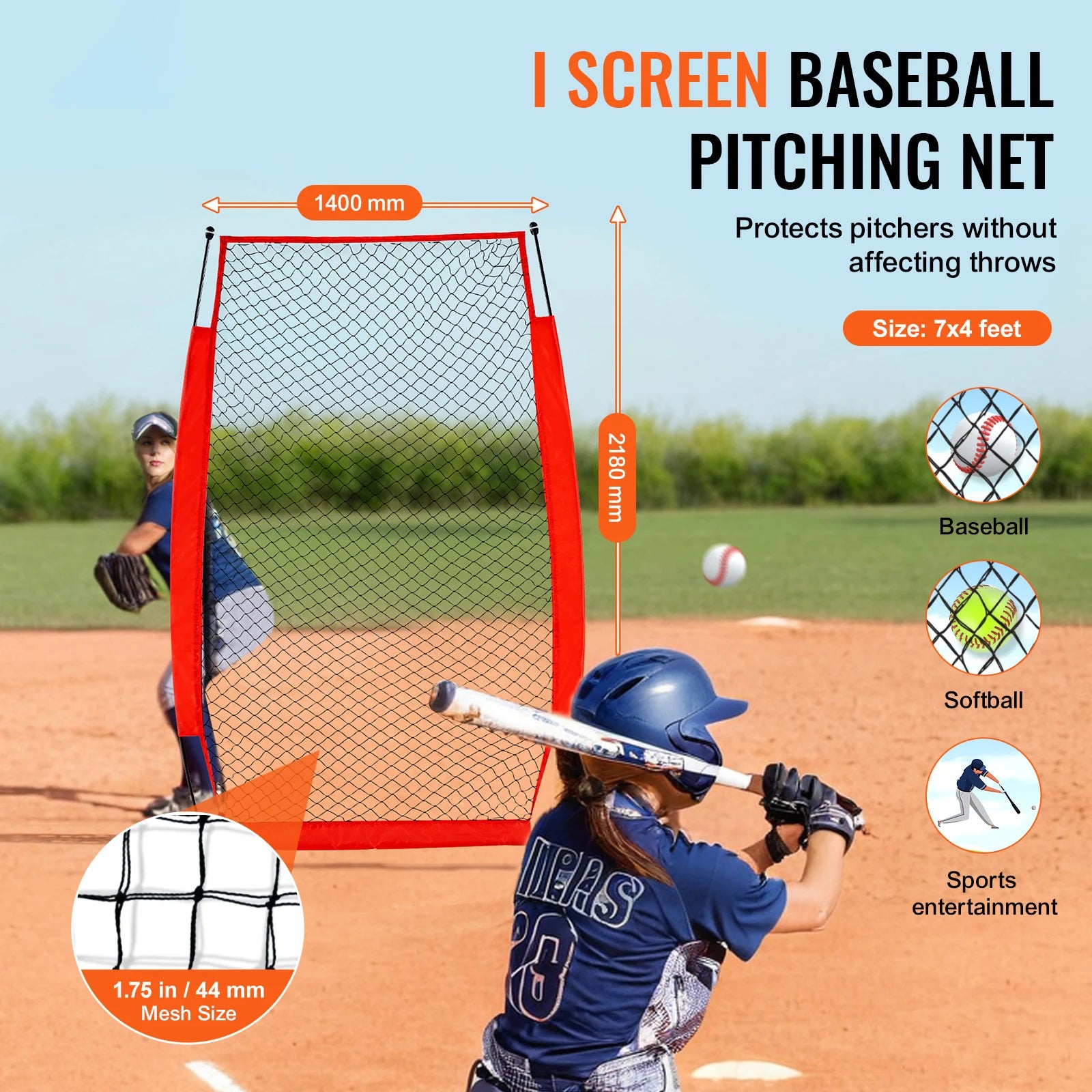 SucceBuy Baseball Screen for Batting CageBaseball & Softball Safety Screen Body Protector Portable Batting Screen Bag Red Black