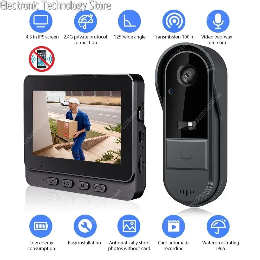 4.3inch 2.4G  Wireless Video Doorbell Camera WIFI Night Vision Smart Home Security Door Bell Two Way Intercom For Home Spy-shop.com