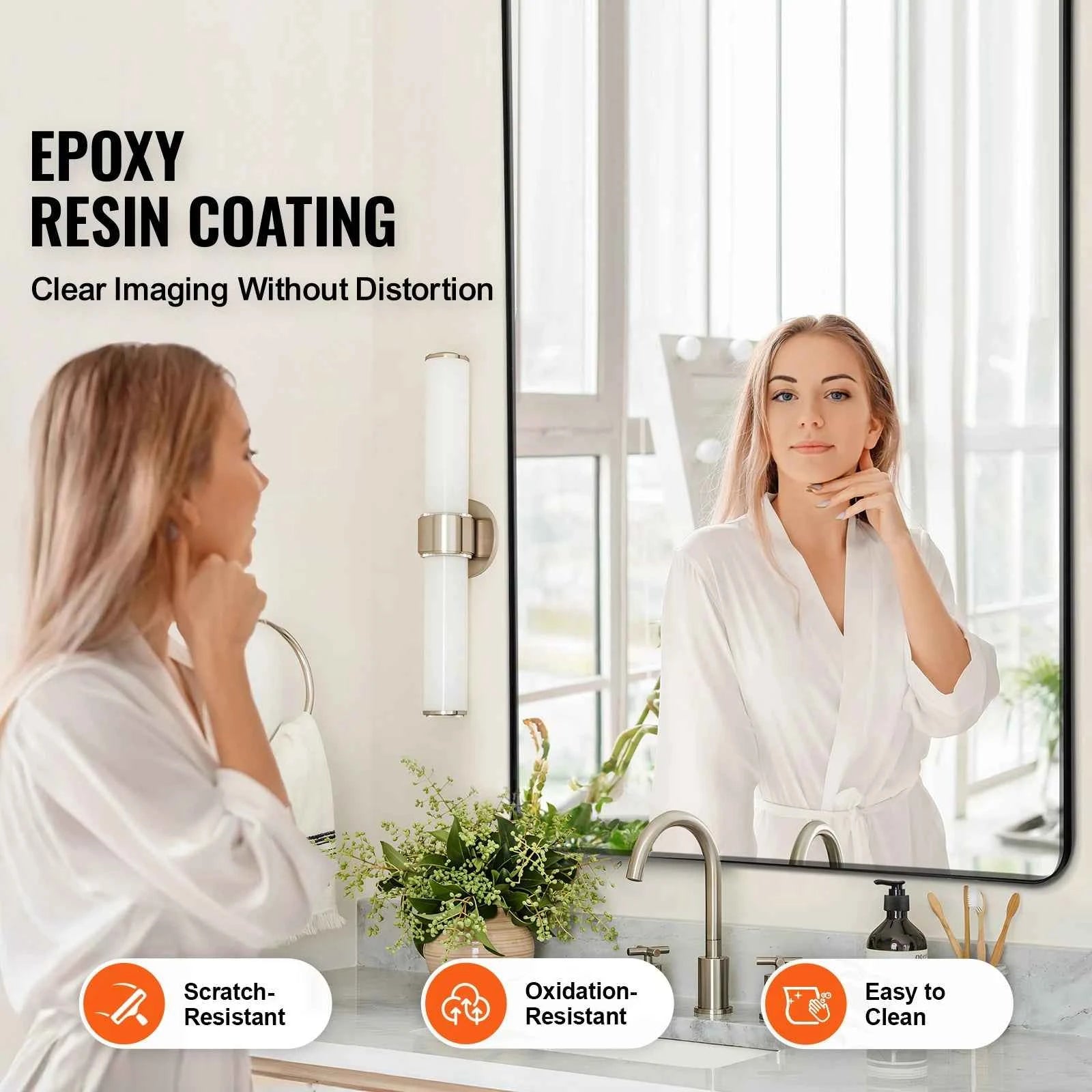 Wall Mounted Makeup Mirror with Aluminum Alloy Frame and Shatter-Resistant Film