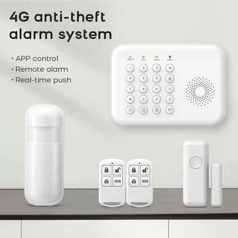 PGST 4G WiFi Home Burglar Anti Theft Security Alarm Complete Kit Works with Tuya Works with Smart Life Smart App Remote Control Wireless Sensor Combination Standby Power Backup Alarm System Apartment Villa Store Warehouse Eur
