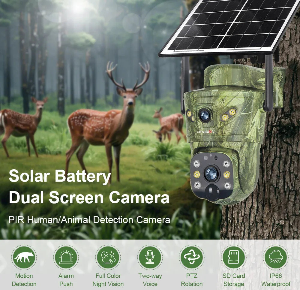 4K Solar Security Camera with 360° PTZ, 4G/WiFi & Dual Screen