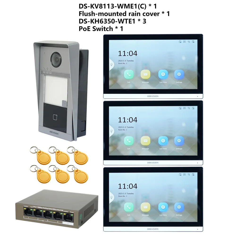 HIKVISION Original Multi-language POE Video intercom KIT,include DS-KV8113-WME1(C) & DS-KH6350-WTE1 & PoE Switch Spy-shop.com