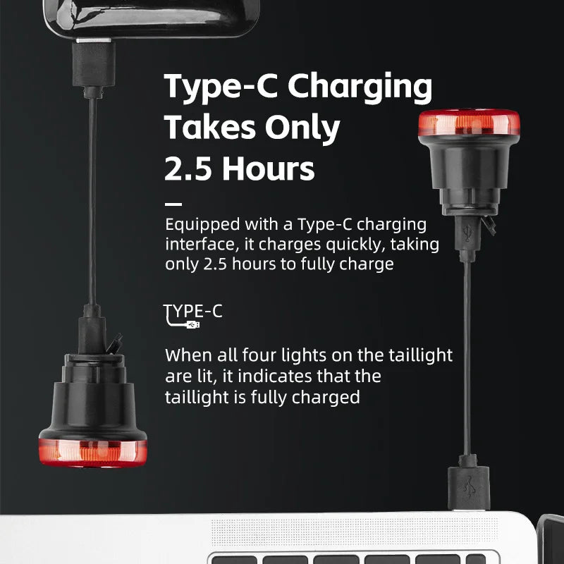 Smart cykel baklampa med bromssensor och USB-uppladdningsbar vattentät design