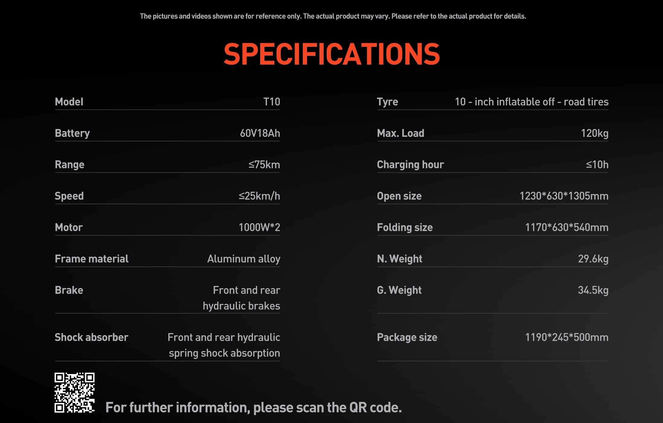 JOYOR T10 Adult Electric Scooter with Dual 1000W Motors