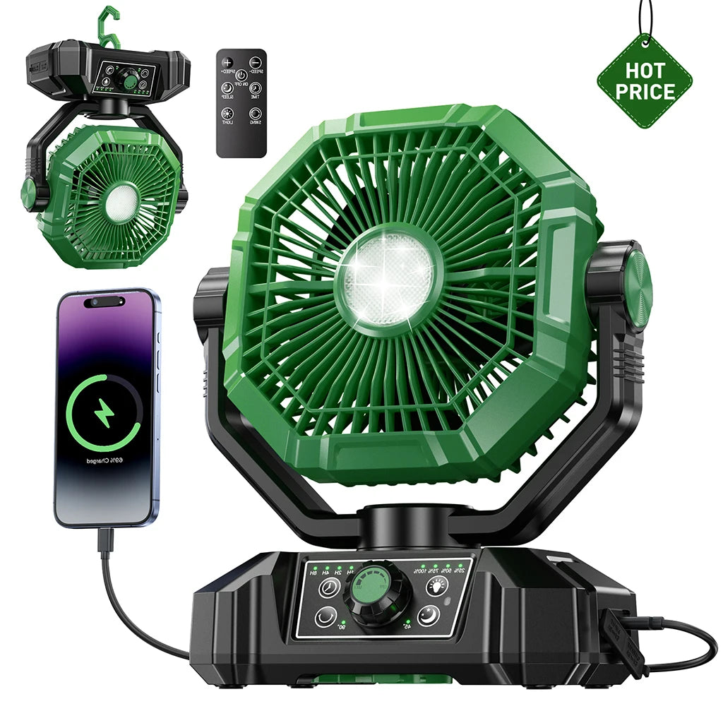 coldSky 20000mAh Camping Fan with 4 LED Lights and Remote Control 8 Speed Adjustable Rechargeable Outdoor Fan for Tent Fishing