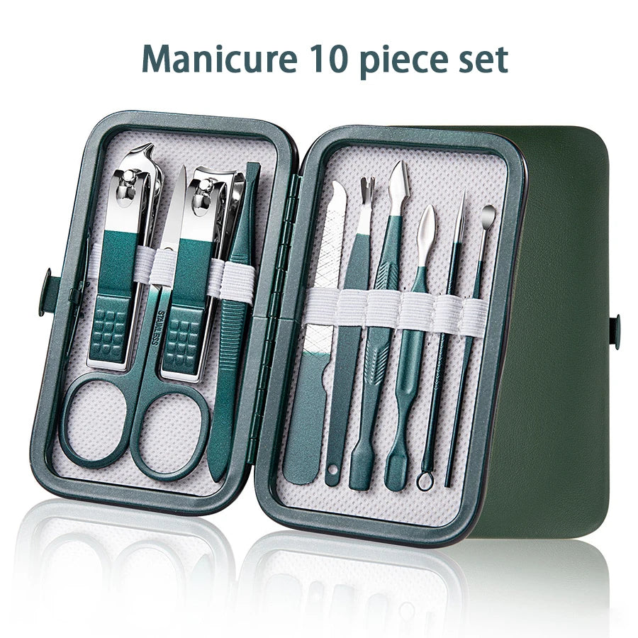 Green Manicure Set with Leather Case