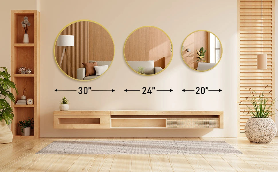 30-Inch Round Gold Framed Wall Mirror with Tempered Glass