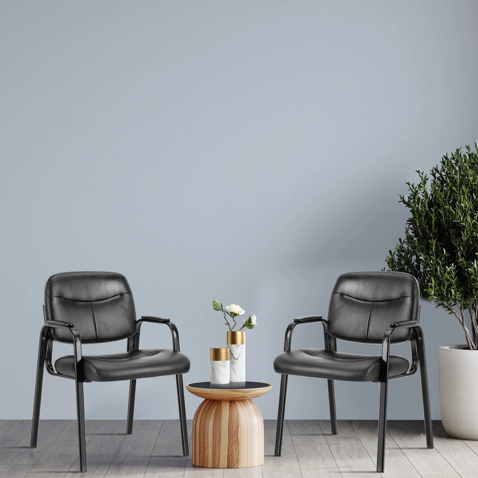 PU Leather Office Guest Chair with Metal Frame and Cushion