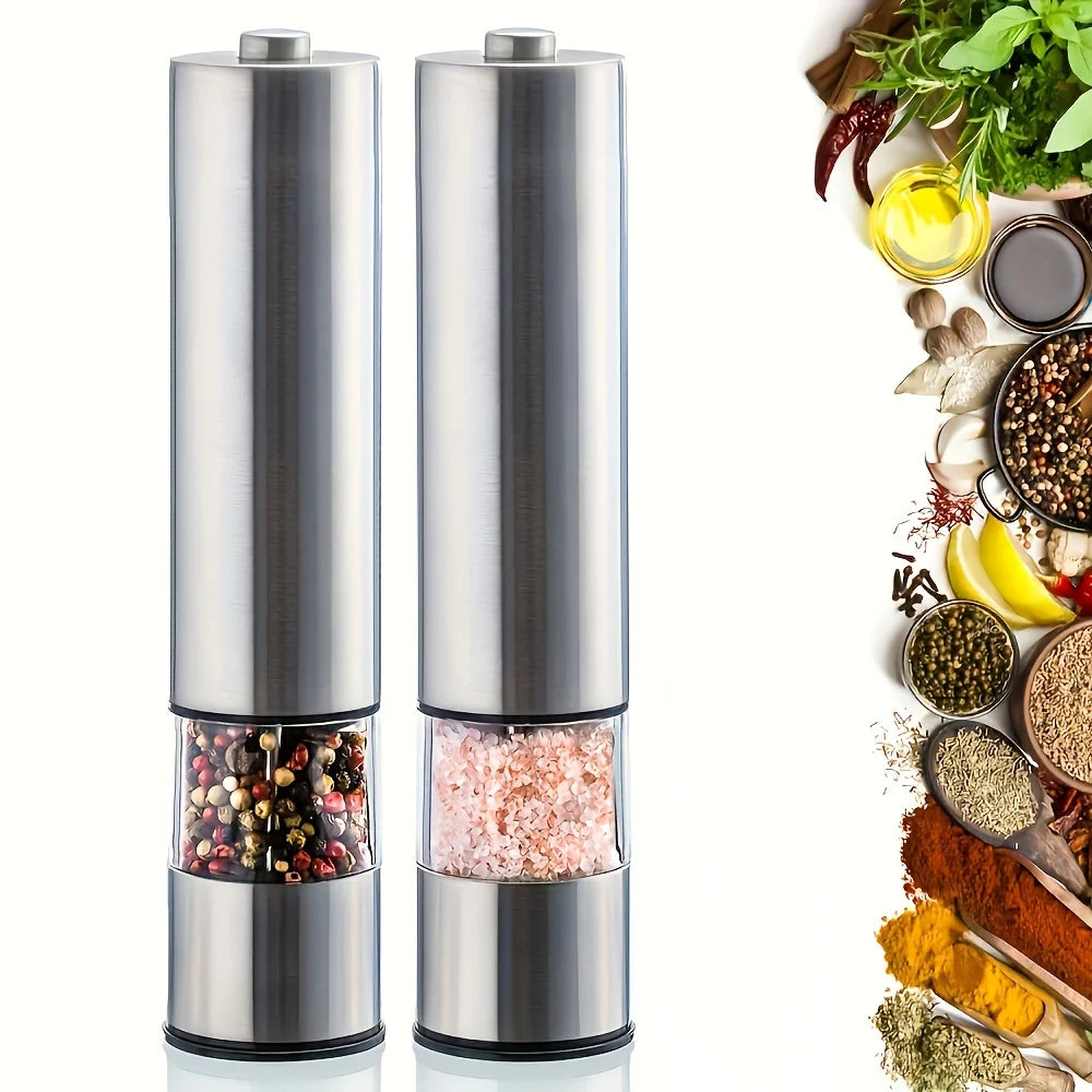 Electric Salt Pepper Grinder Set One Handed Operation Stainless Steel Spice Mill With Light Automatic Pepper Grinde for Kitchen 
