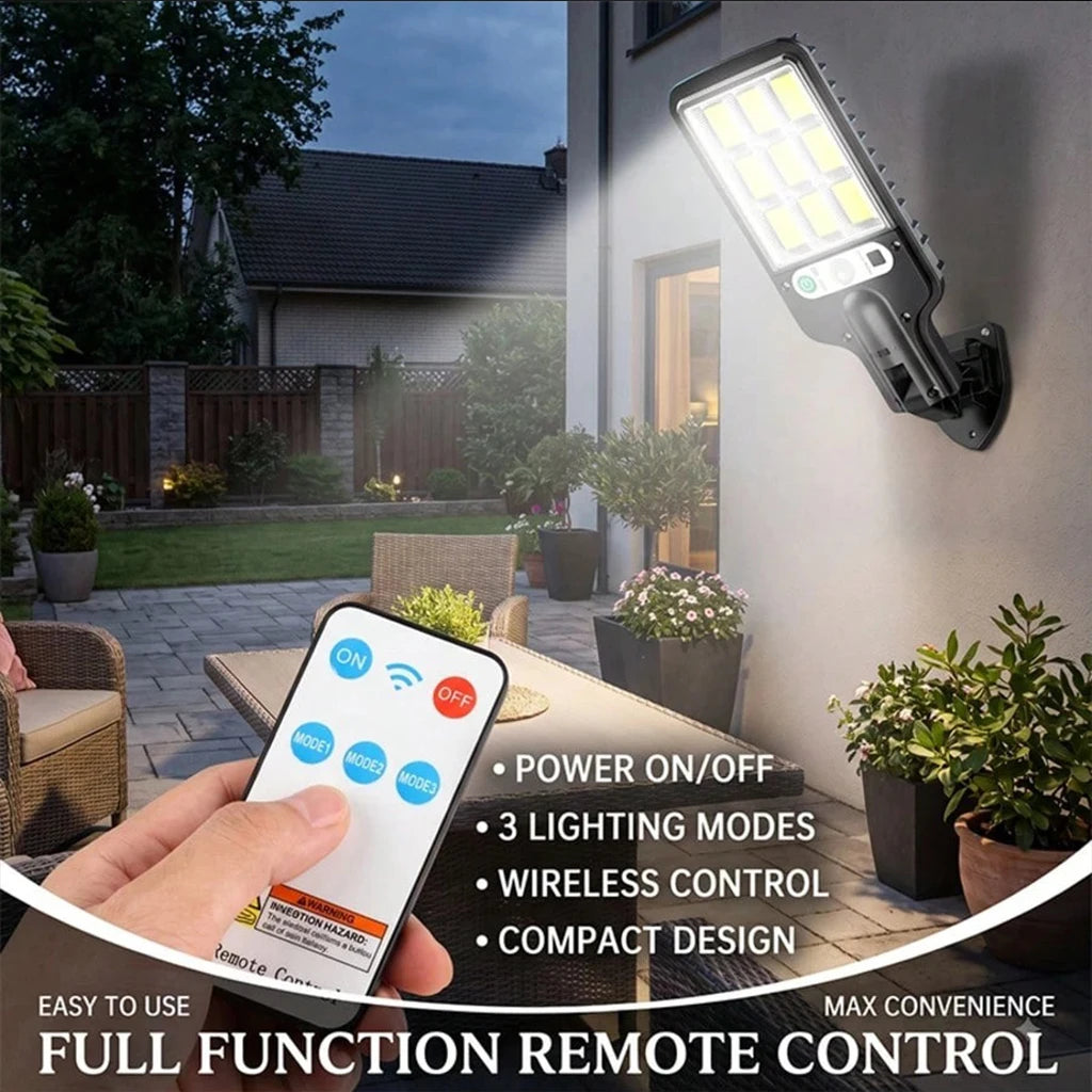 Solar Outdoor Motion Sensor Wall Light, 108 LED, Remote Control, IP65 Waterproof