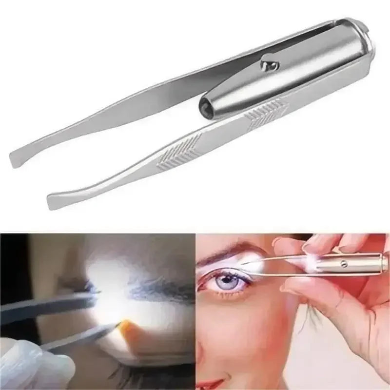 1pc Portable Stainless Steel Smart Design Eyebrow Hair Remove Tweezer With LED Light Makeup Tool 
