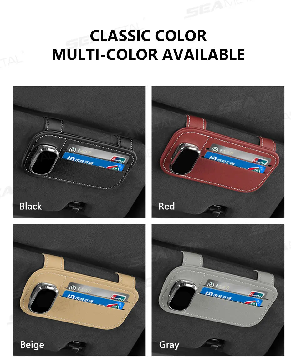 SEAMETAL Car Sun Visor Glasses Clip PU Leather Scratch-Free Sunglasses Holder with Card Storage Bag Universal Eyeglasses Holder