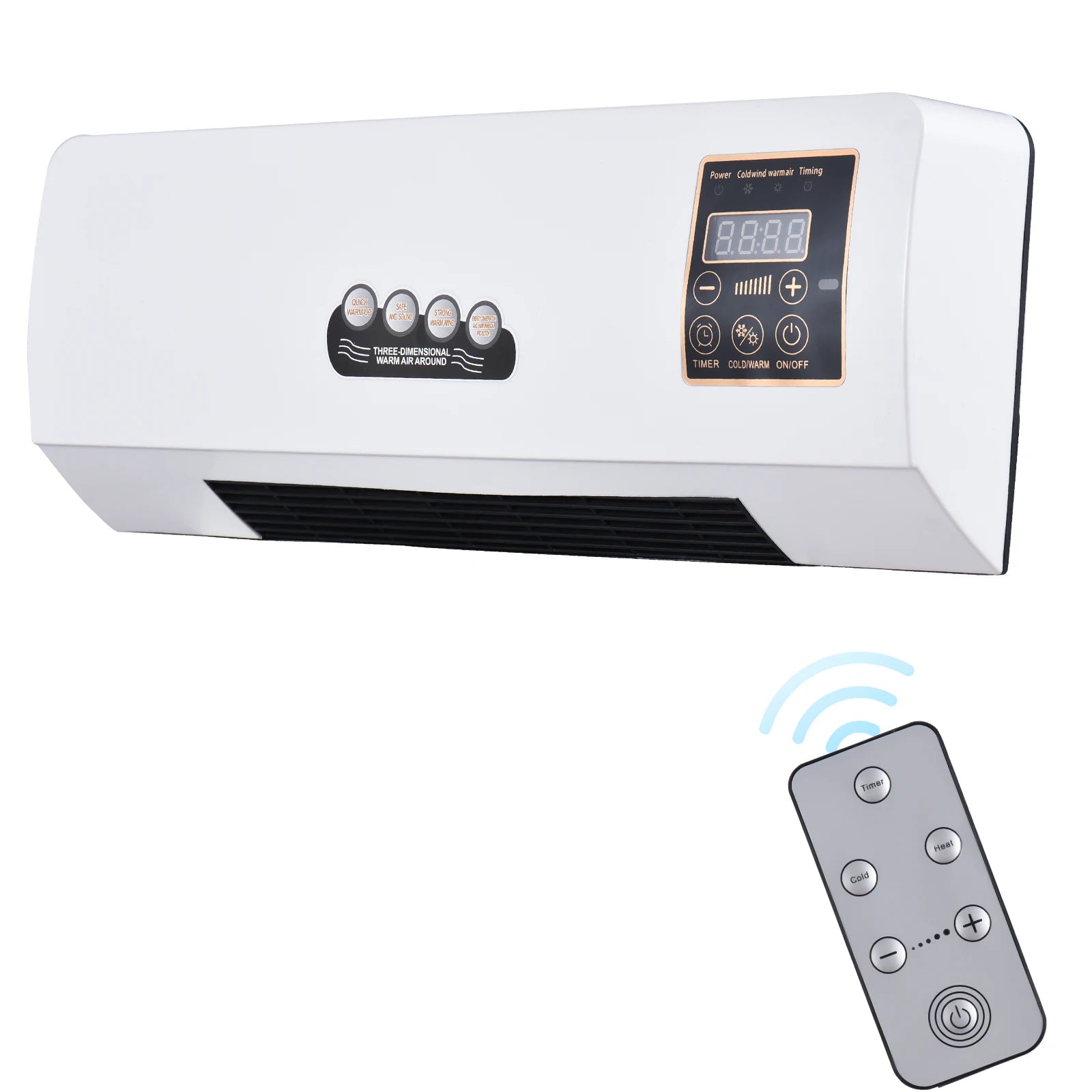 Aquecedor e Ventilador Combo de 1800W, Aquecedor Elétrico de Parede com Ventilador e Controlo Remoto