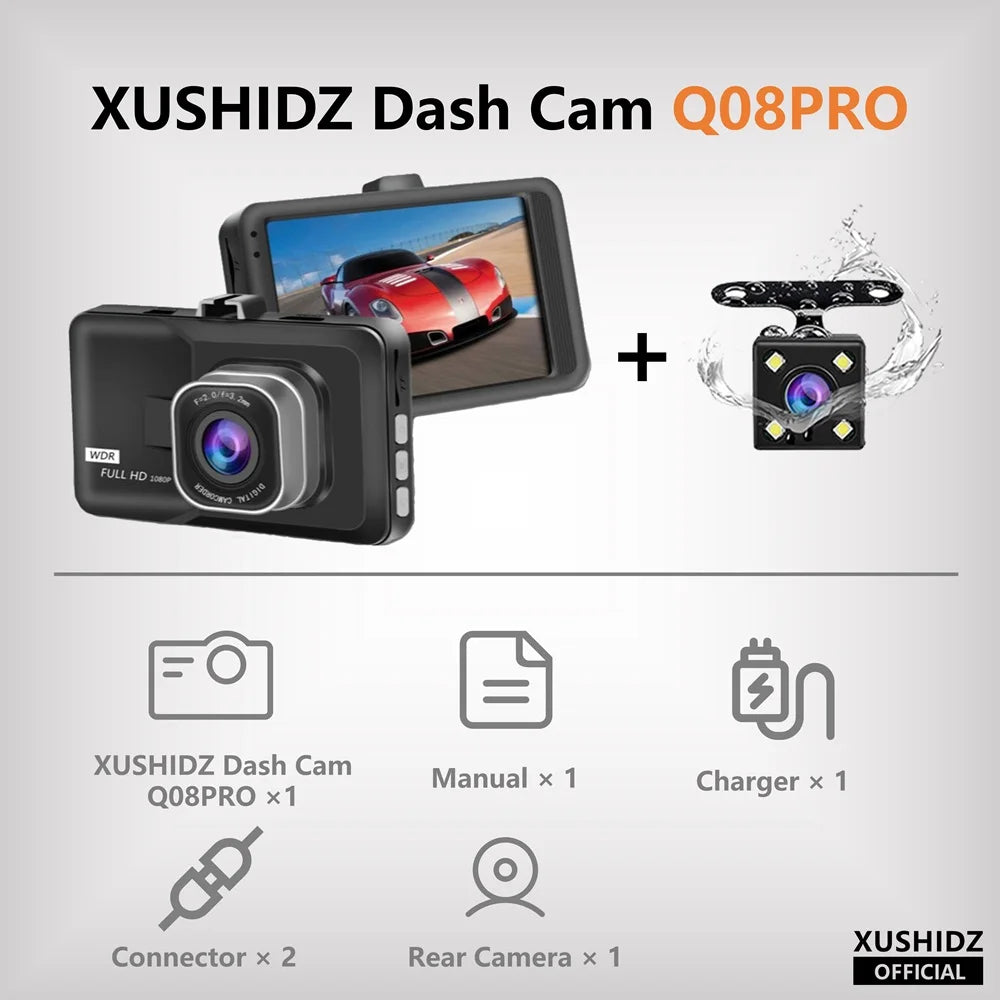 XUSHIDZ NEW 1080P HD Dash Camera Loop Recording Car Vehicle DVR Video Recorder Dashcam Night Vision 24h Parking Monitor G-sensor 