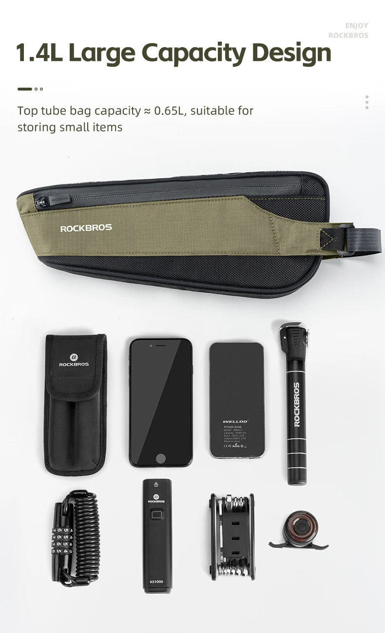 Bike Top Tube Frame Bag Rainproof Nylon Phone & Tool Storage