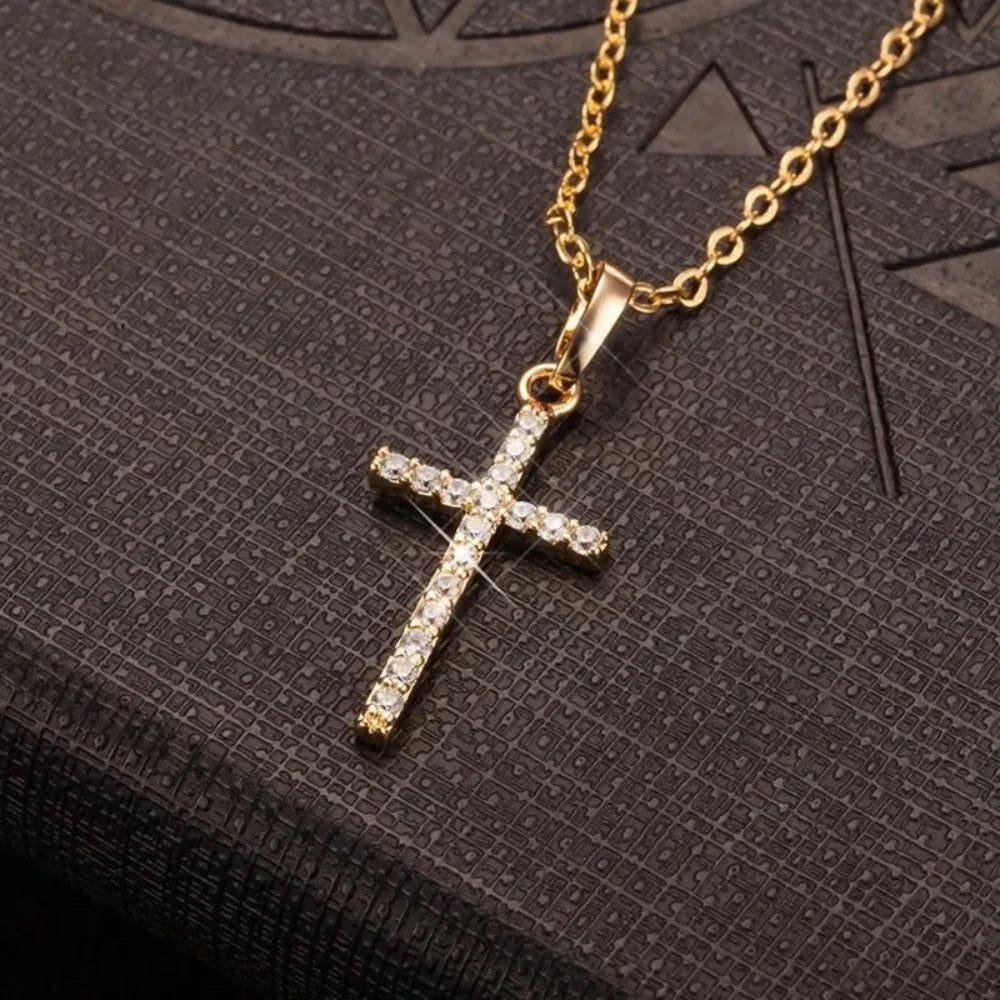 Cross Pendant Rhinestone Inlay Adjustable Necklaces Women Solid Color Solid Color Summer Pendant Necklace Jewellery Women 