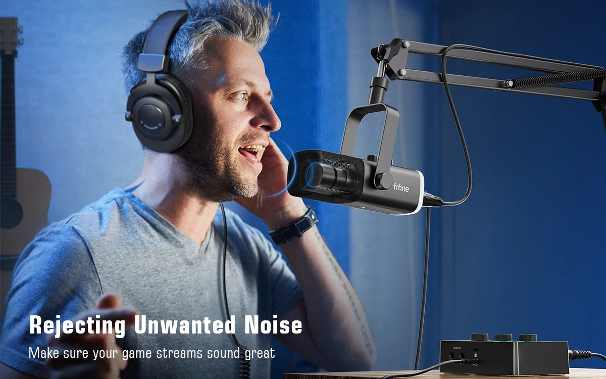 FIFINE AM8T Gaming Microphone Kit with USB/XLR and Boom Arm