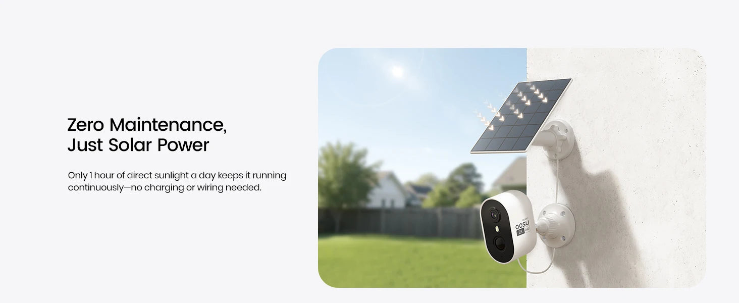 AOSU Solar Outdoor Security Camera, 3MP Color Night Vision
