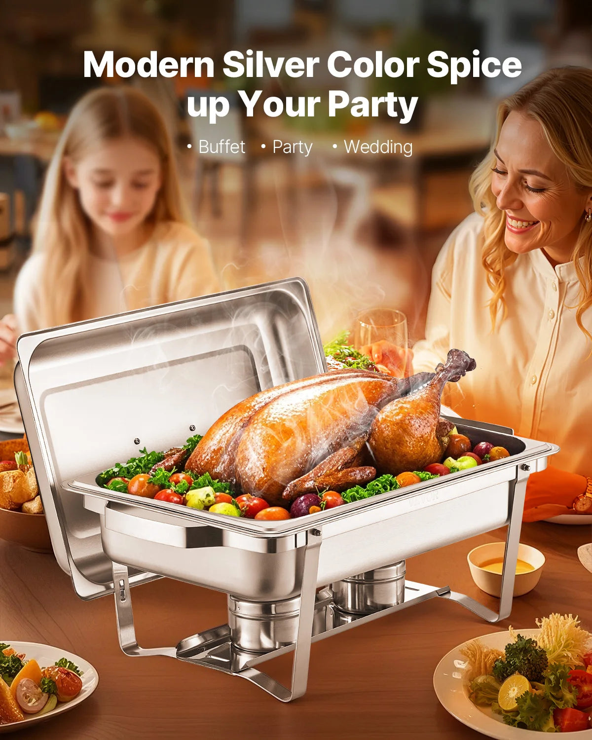 Ensemble de 4 ou 6 plats de maintien au chaud en acier inoxydable de 8 Qt avec couvercle