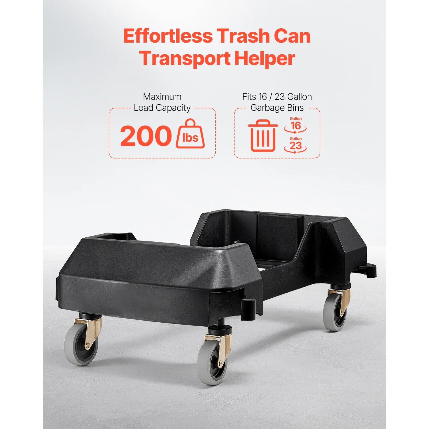 200lb Trash Can Dolly with Lockable Wheels for 16/23 Gallon Bins
