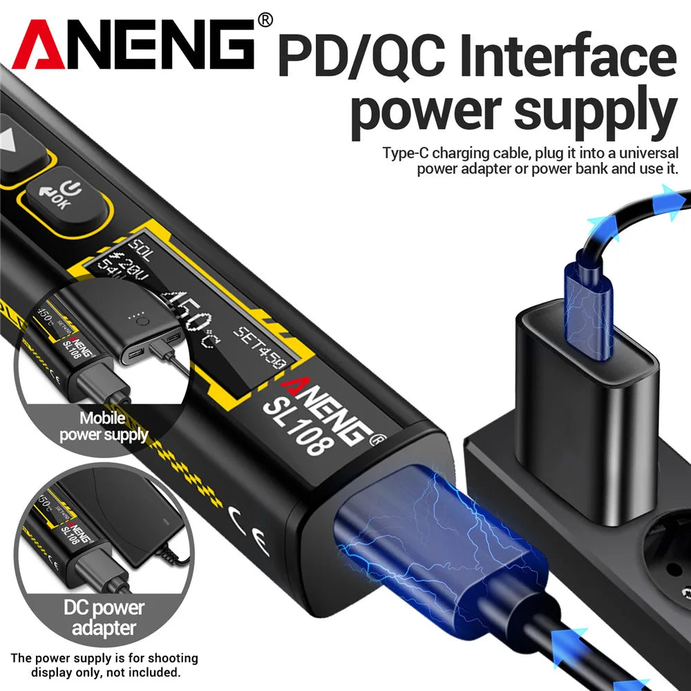 ANENG SL108 Electric Soldering Irons kit PD 96W QC Adjustable Temperature Fast Heat Portable Digital Smart Soldering Iron Tools 