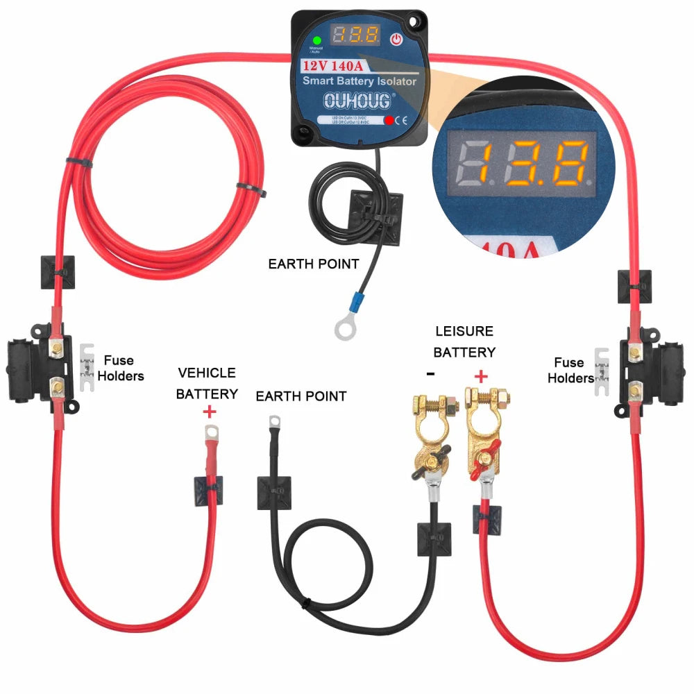 Sada relé pro rozdělené nabíjení 12V 140A VSR s voltmetrem pro duální baterii