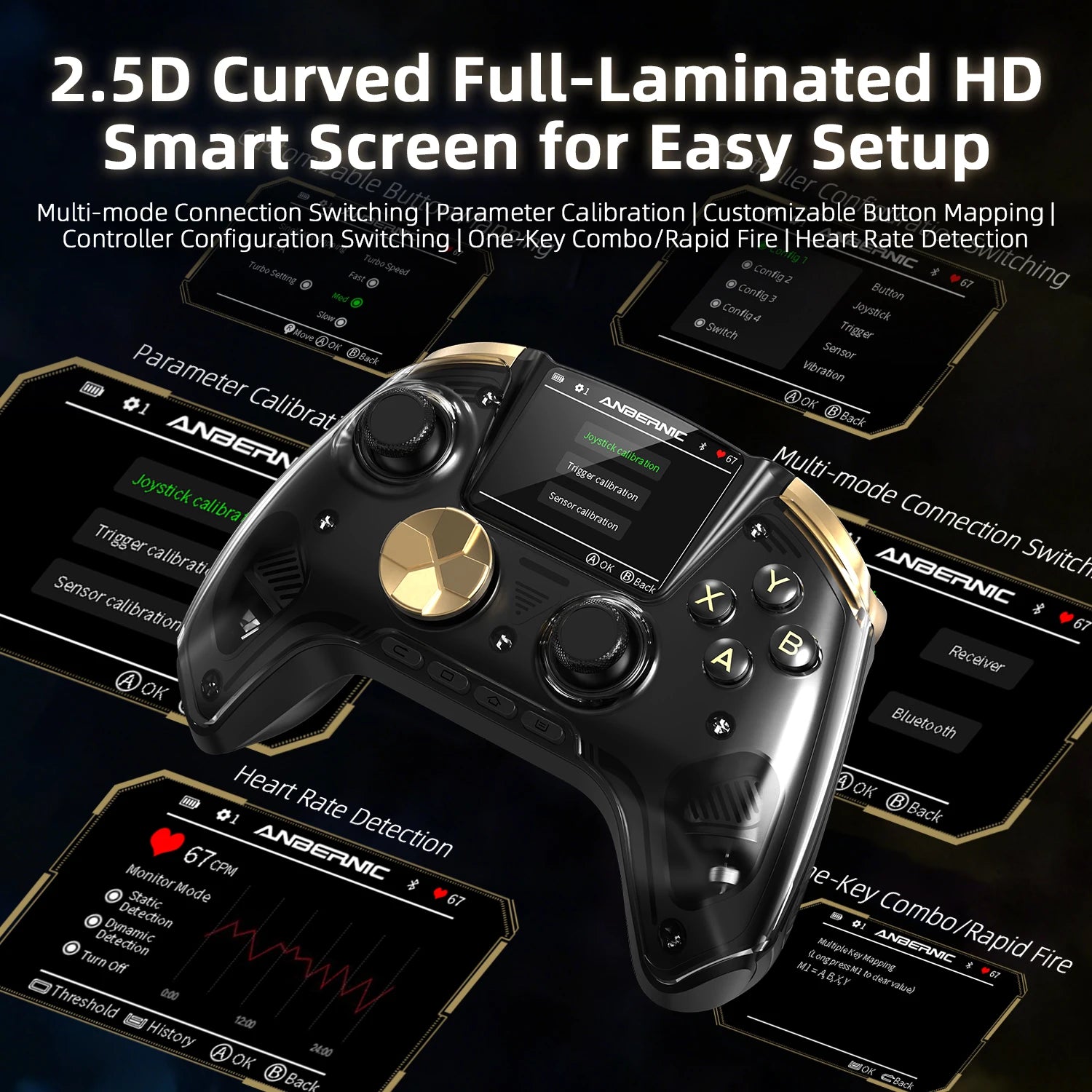 Interactive Screen Wireless Gaming Controller for PC, Steam, Linux, Android, Switch, iOS
