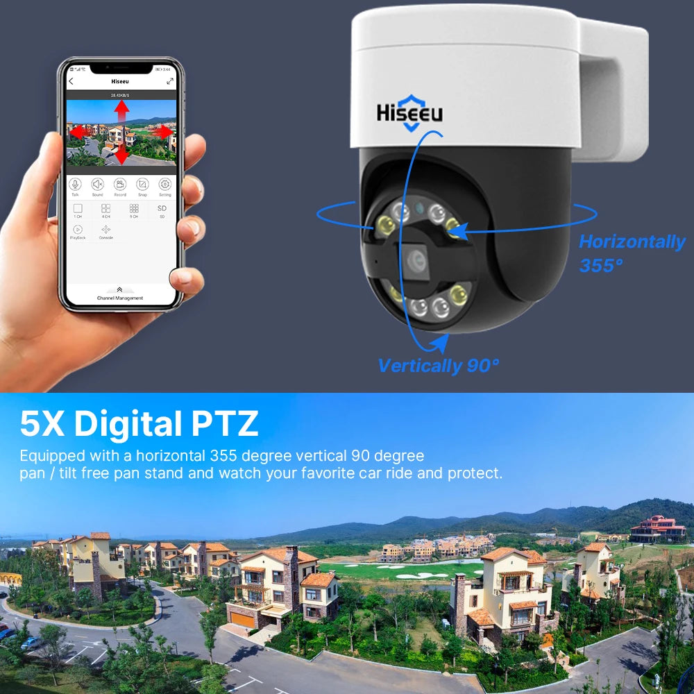 4K 8MP PoE PTZ IP Camera with Full Color Night Vision and Two-Way Audio