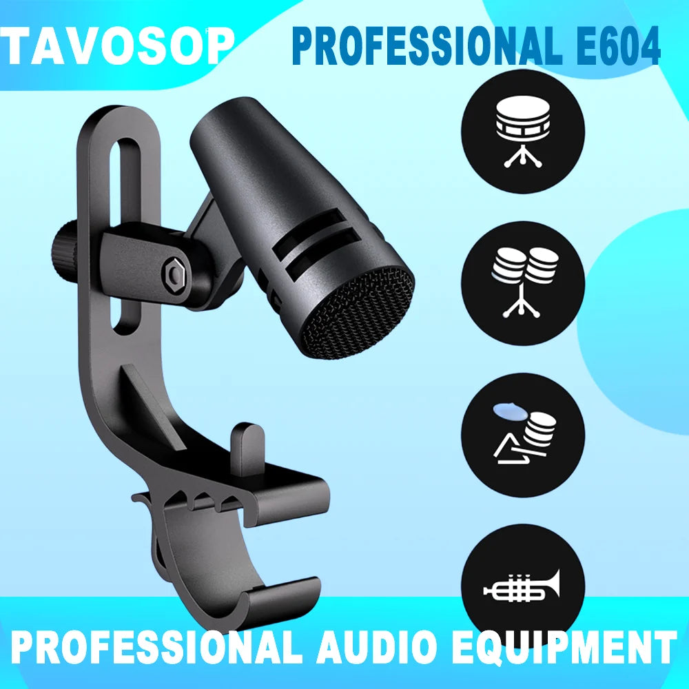 Professional Metal Wired Dynamic Microphone Drum Mic 604 Recording Instrument Drum Mic with Clip Arm Mount for Guitar Drummer