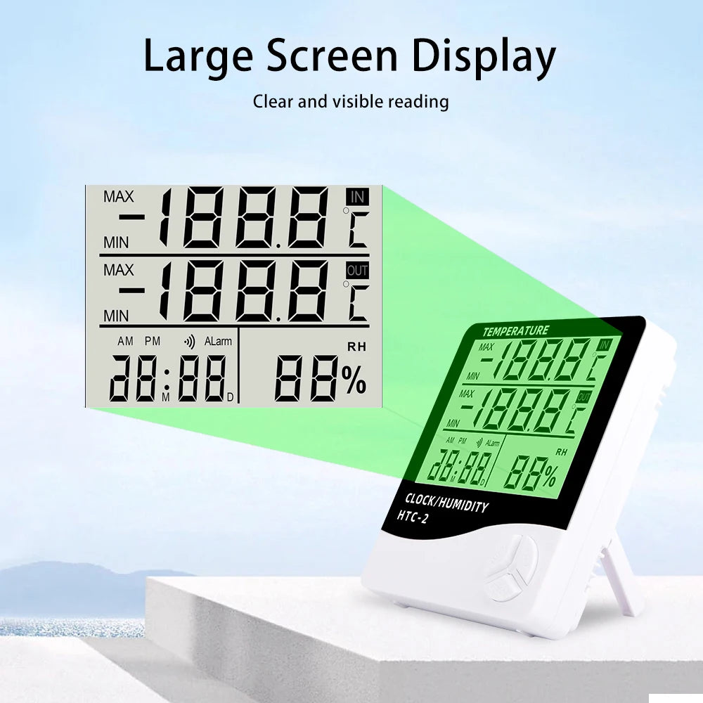 LCD Digital Temperature Humidity Meter HTC-2/HTC-1 Home Indoor Outdoor Hygrometer Thermometer Weather Station with Clock 