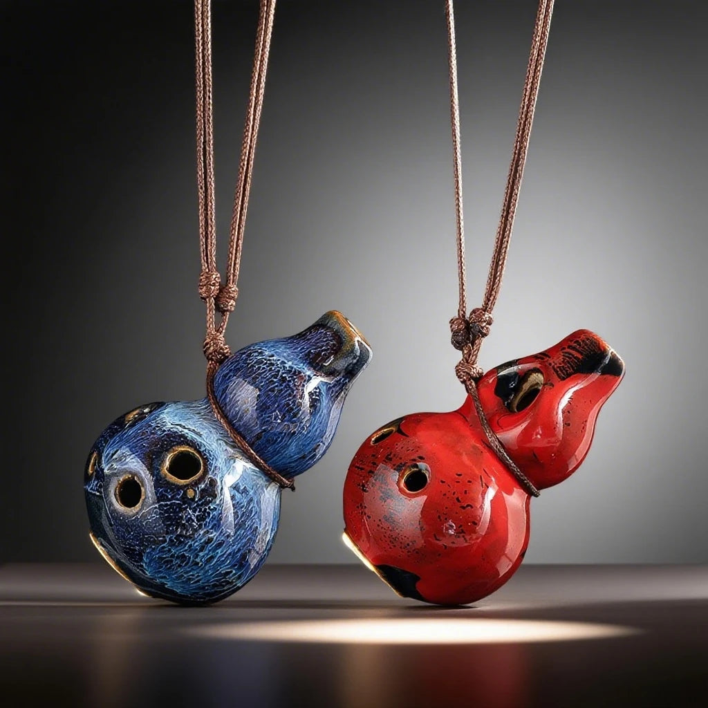 Seven-Hole Ceramic Pendant Ocarina with Cord