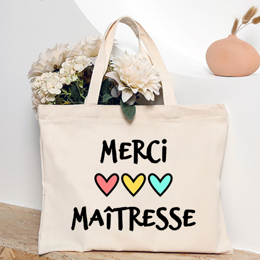 Thank You Teacher Stampa Francese Borsa a Spalla Donna Borsa in Tela Borse da Shopping Borse Femminili Borsa Riutilizzabile Migliori Regali per Maitresse