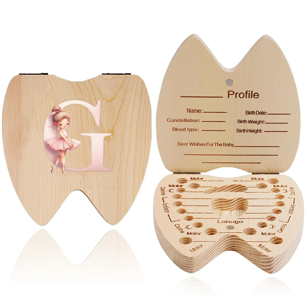 Wooden Baby-Tooth Keepsake Box, Letter Options