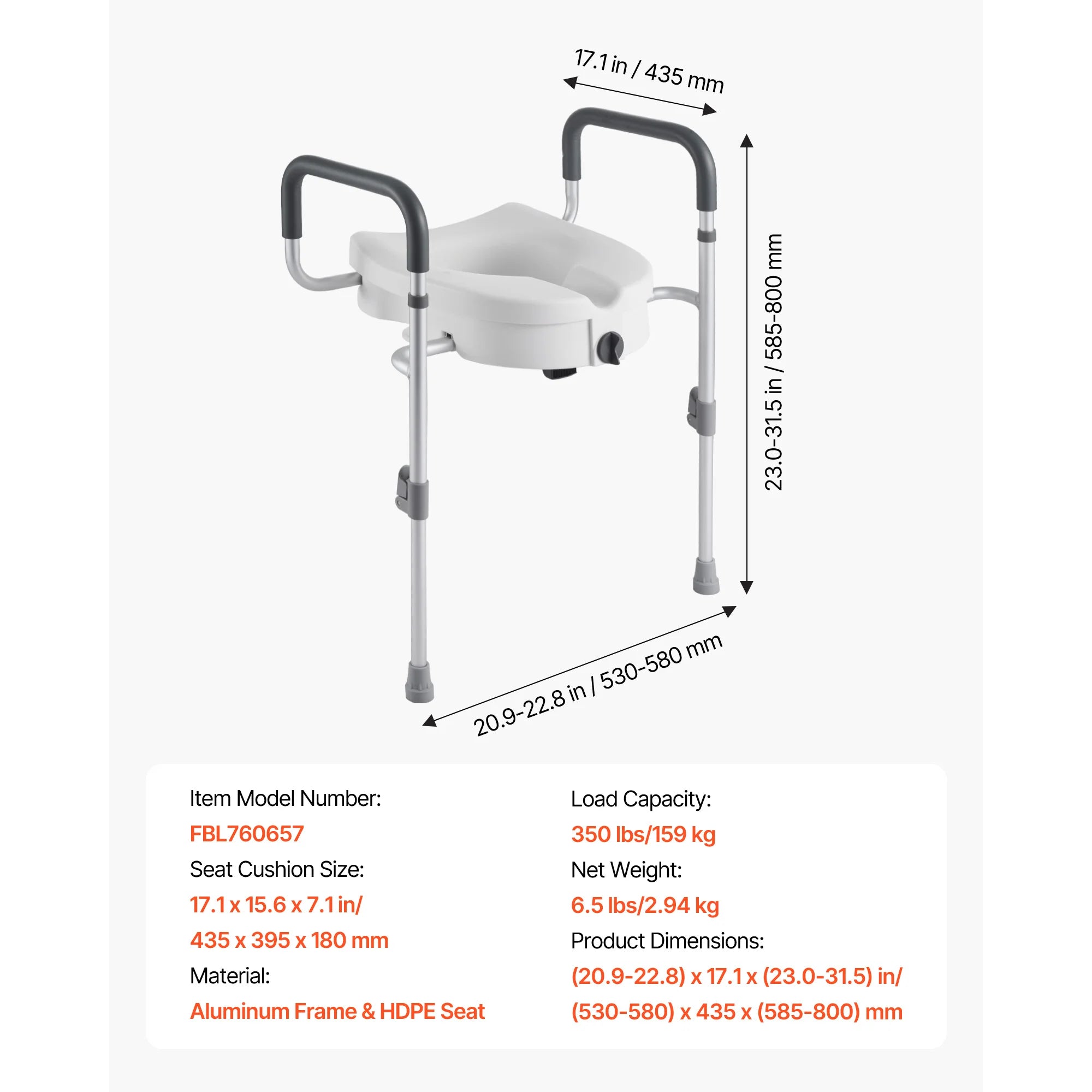 SucceBuy verhoogd toiletzitting met armleuningen, verstelbaar, draagvermogen 350 lbs, 5 inch hefhoogte met handgrepen voor senioren, ouderen en gehandicapten