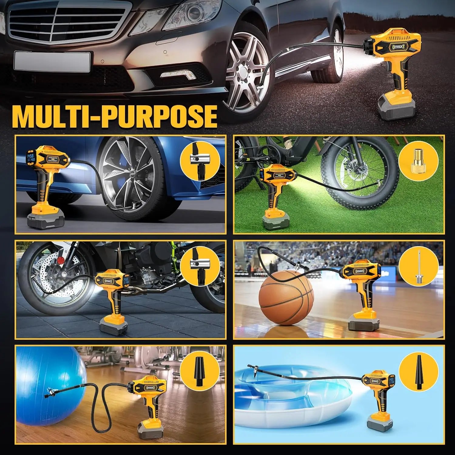 Cordless Digital Tire Inflator Kit for Dewalt 20V Batteries