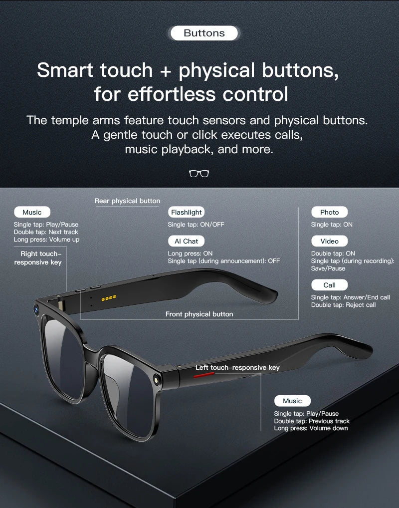 Smart AI Glasses 1080P Camera Bluetooth Calls Translation