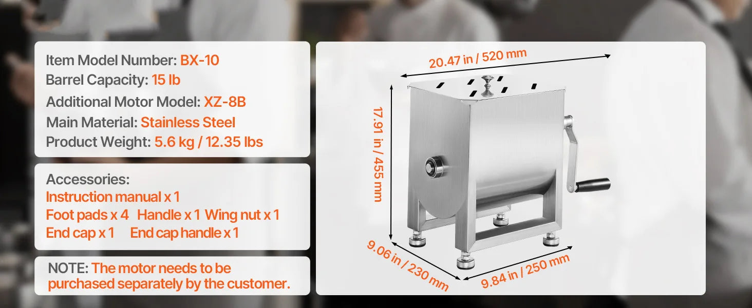 Manual Meat Mixer with Lid, Handle and Gear Reducer