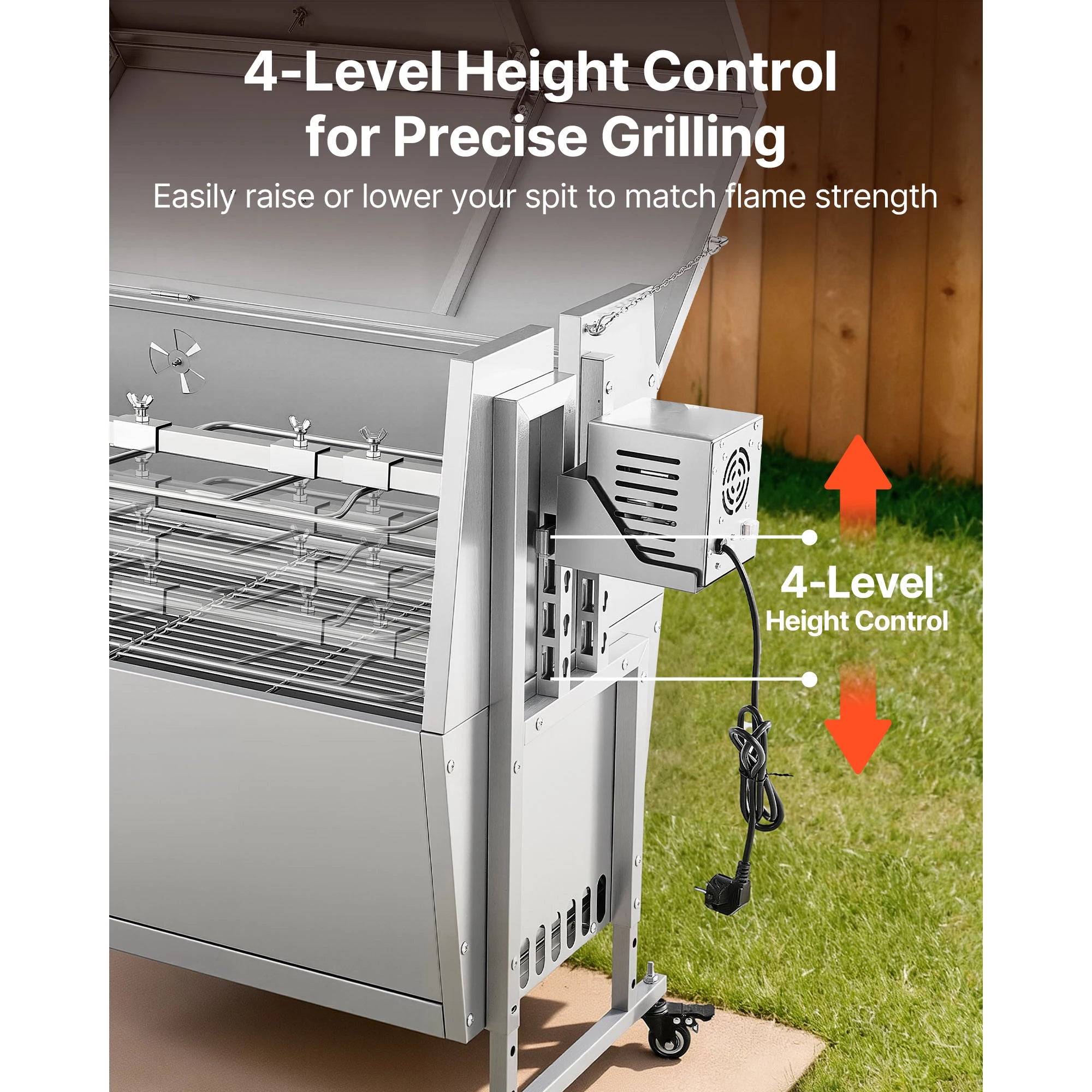 46" forgónyárs grill 60 kg kapacitással és 4 szintű hőszabályozással